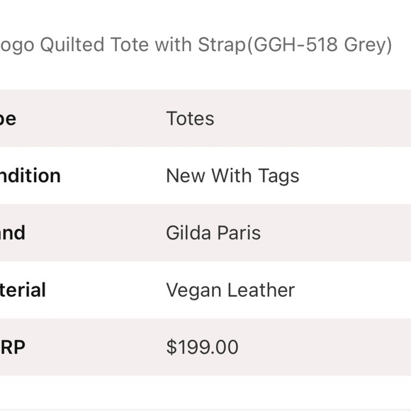 Gilda Paris Large Quilted Tote Grey with old Accents - Picture 5 of 5